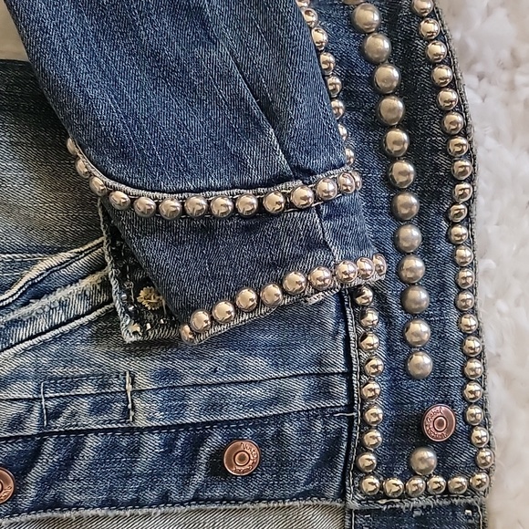 Silver rivets grommets jean jacket small - Picture 3 of 6